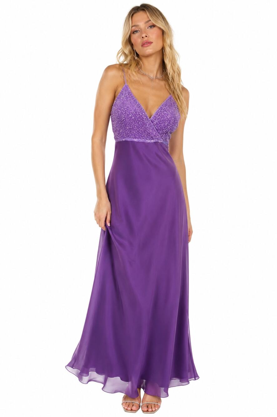 Y2K Babydoll Beaded Flowy Romantic Prom Maxi Dress M Whimsy Fairy Glam Feminine